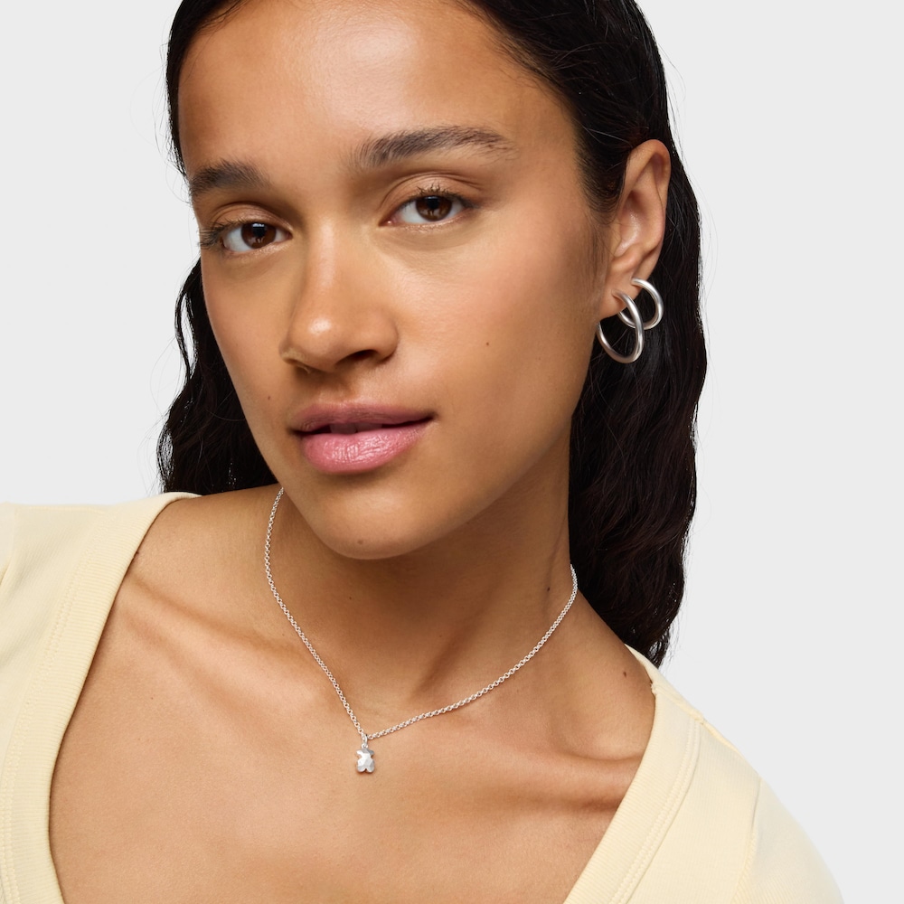 Collana corta in argento con orsetto Icon Metal