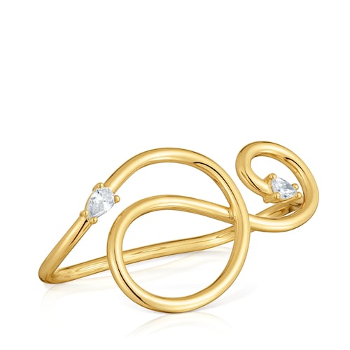 Anillo abierto con baño de oro 18 kt sobre plata y diamantes creados en laboratorio Lio LGD