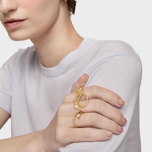 Anillo abierto con baño de oro 18 kt sobre plata y diamantes creados en laboratorio Lio LGD