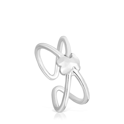 Silver Open ring with bear Icon Metal