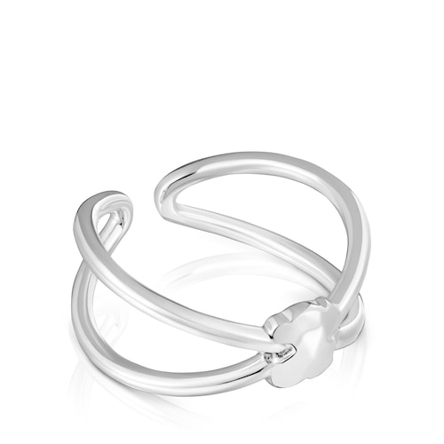 Silver Open ring with bear Icon Metal