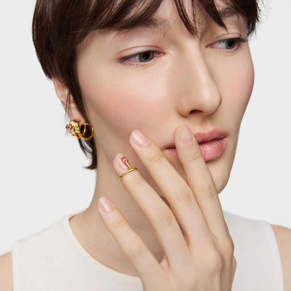 Claws ring con ba&ntilde;o de oro 18 kt sobre plata y rub&iacute; creado en laboratorio Icon Color LGG