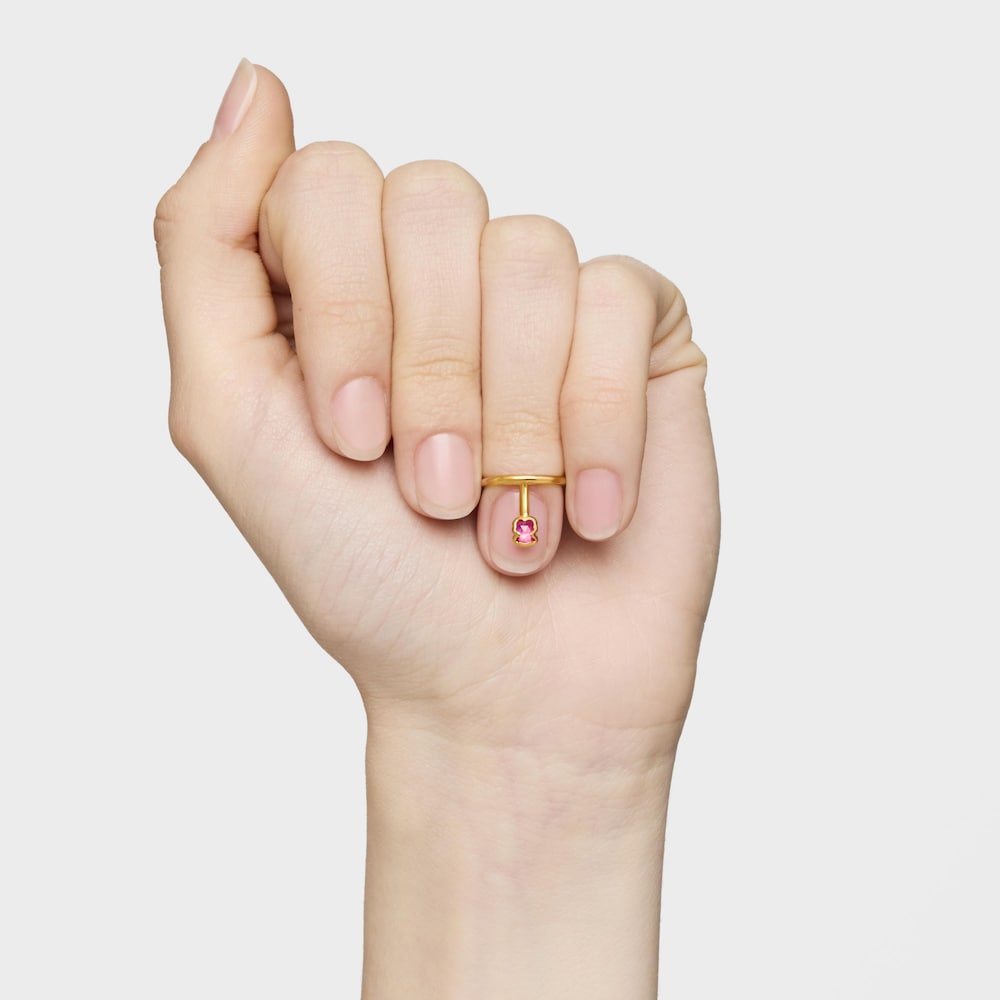 Claws ring con ba&ntilde;o de oro 18 kt sobre plata y rub&iacute; creado en laboratorio Icon Color LGG