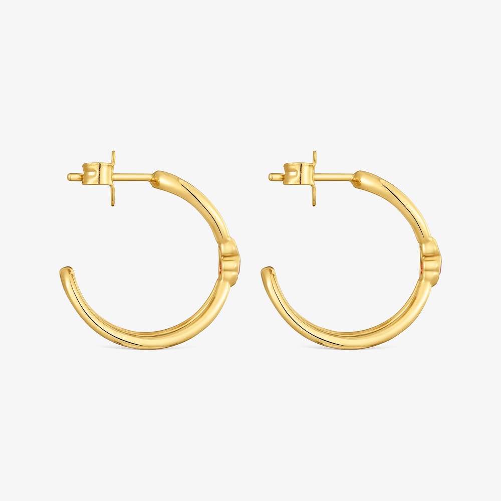 Brincos argola com banho de ouro de 18&nbsp;K sobre prata e rubi criado em laborat&oacute;rio Icon Color LGG