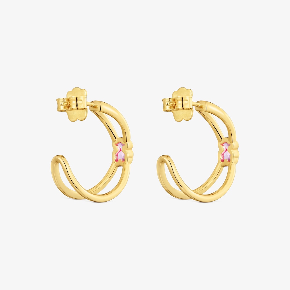 Brincos argola com banho de ouro de 18&nbsp;K sobre prata e rubi criado em laborat&oacute;rio Icon Color LGG