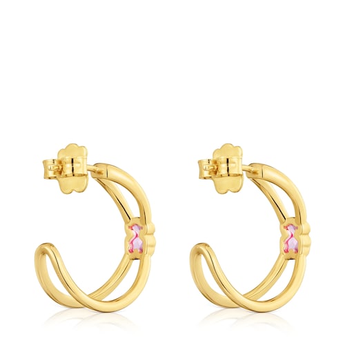 Pendientes aro con baño de oro 18 kt sobre plata y rubí creado en laboratorio Icon Color LGG