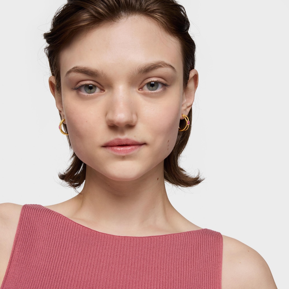 Brincos argola com banho de ouro de 18&nbsp;K sobre prata e rubi criado em laborat&oacute;rio Icon Color LGG