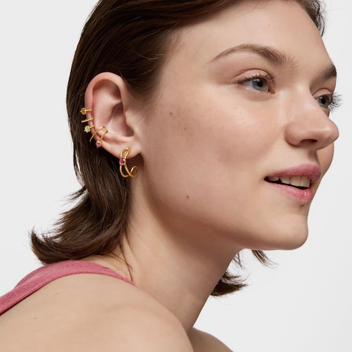 Pendientes aro con baño de oro 18 kt sobre plata y rubí creado en laboratorio Icon Color LGG