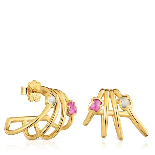 Pendientes aro con baño de oro 18 kt sobre plata y gemas creadas en laboratorio Icon Color LGG