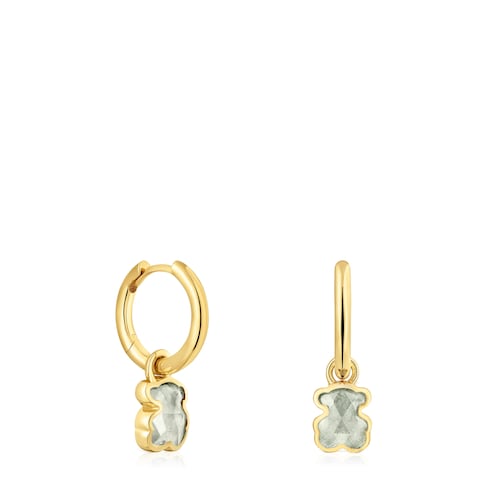 Pendientes aro con baño de oro 18 kt sobre plata y zafiro verde mint creado en laboratorio Icon Color LGG