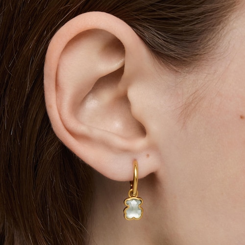 Pendientes aro con baño de oro 18 kt sobre plata y zafiro verde mint creado en laboratorio Icon Color LGG