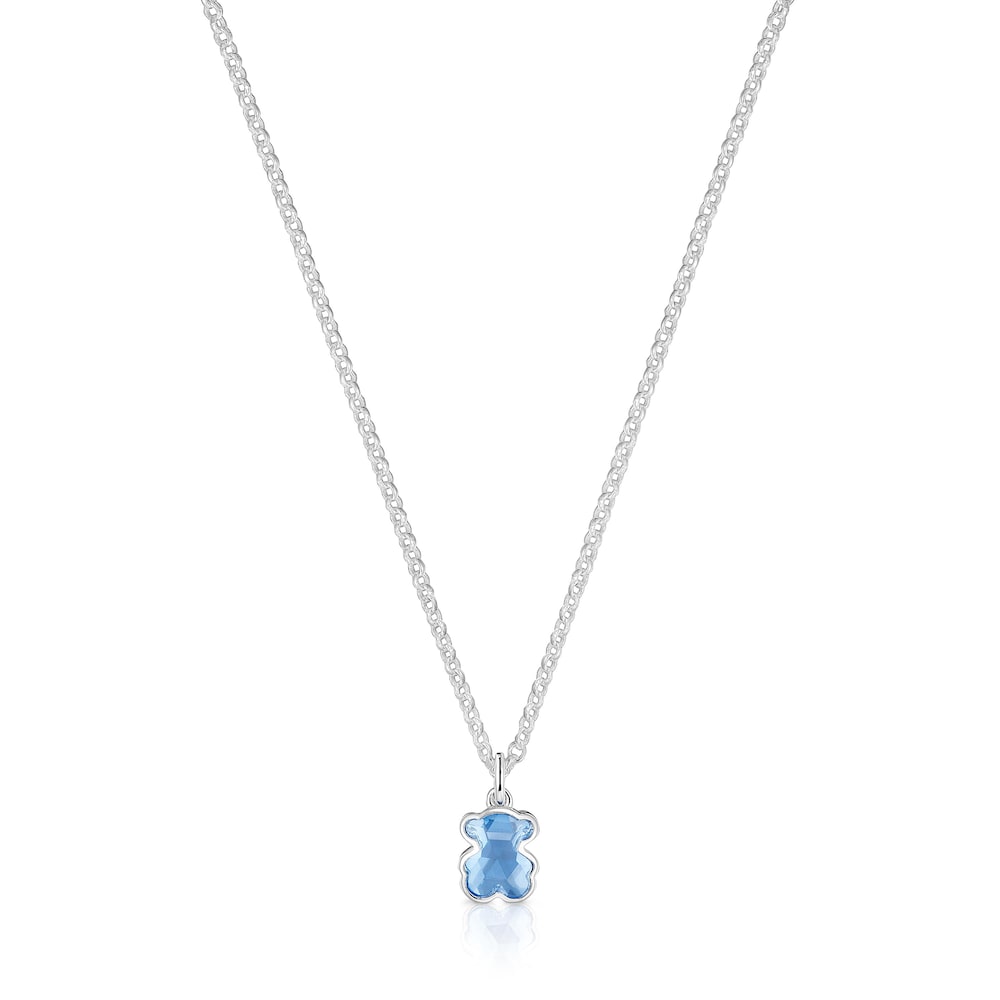 Short silver Necklace with laboratory-grown blue spinel Icon Color LGG