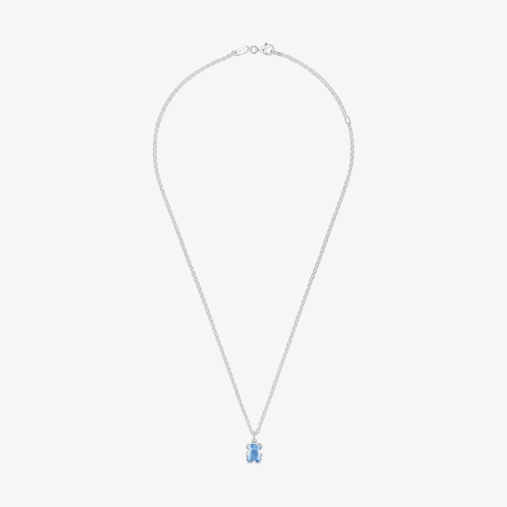 Collier en argent et spinelle bleu cr&eacute;&eacute; en laboratoire court Icon Color LGG