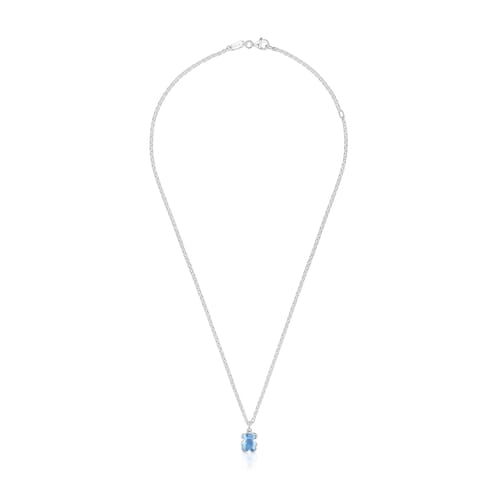 Short silver Necklace with laboratory-grown blue spinel Icon Color LGG