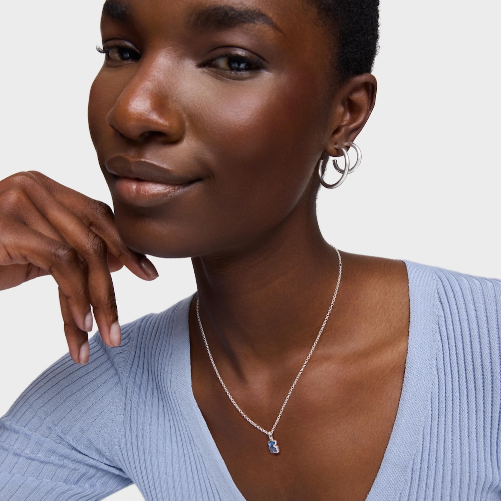 Collier en argent et spinelle bleu cr&eacute;&eacute; en laboratoire court Icon Color LGG