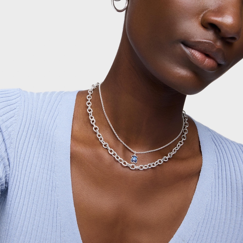 Collier en argent et spinelle bleu cr&eacute;&eacute; en laboratoire court Icon Color LGG