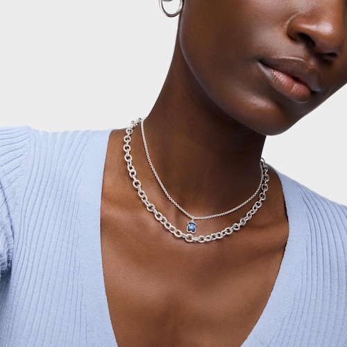 Short silver Necklace with laboratory-grown blue spinel Icon Color LGG