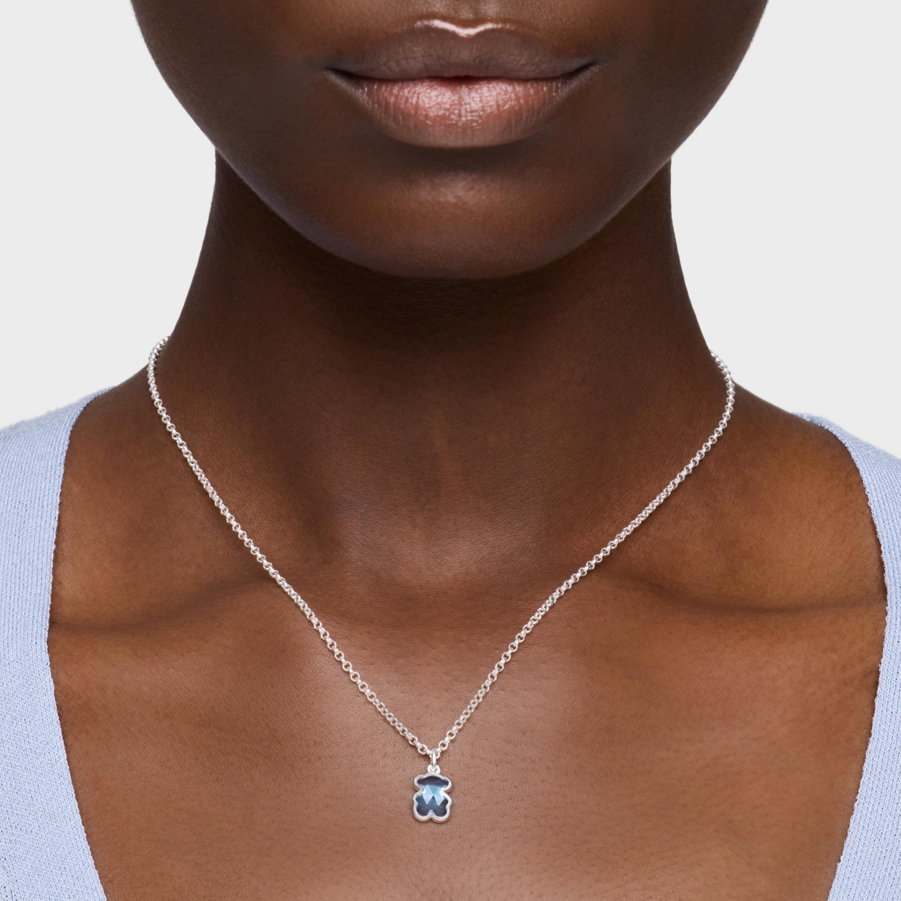 Short silver Necklace with laboratory-grown blue spinel Icon Color
