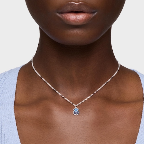 Short silver Necklace with laboratory-grown blue spinel Icon Color LGG