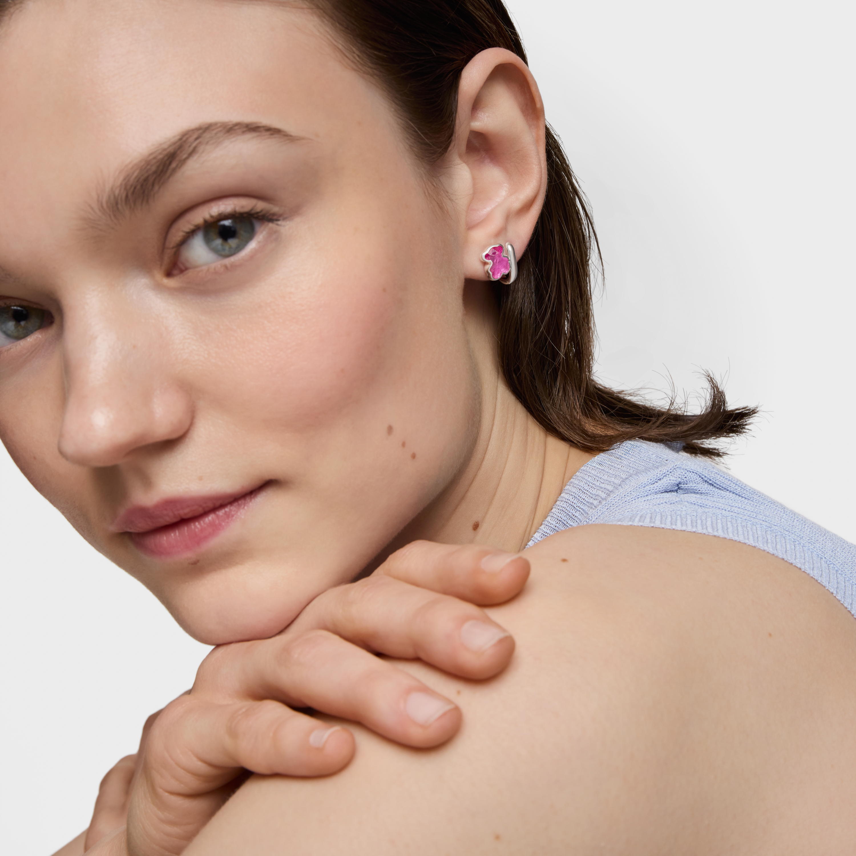 Silver Earrings with laboratory-grown ruby 10 mm Icon Color LGG | TOUS