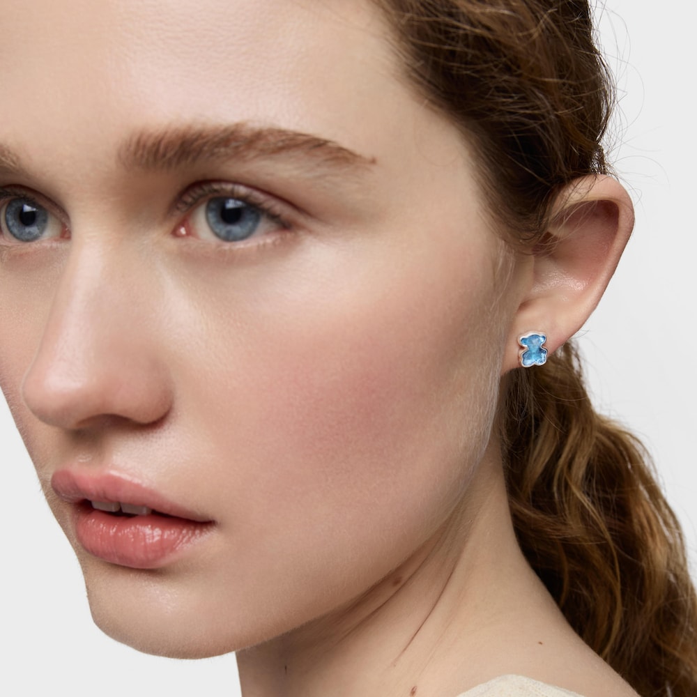 Aretes de plata y espinela azul creada en laboratorio Icon Color LGG