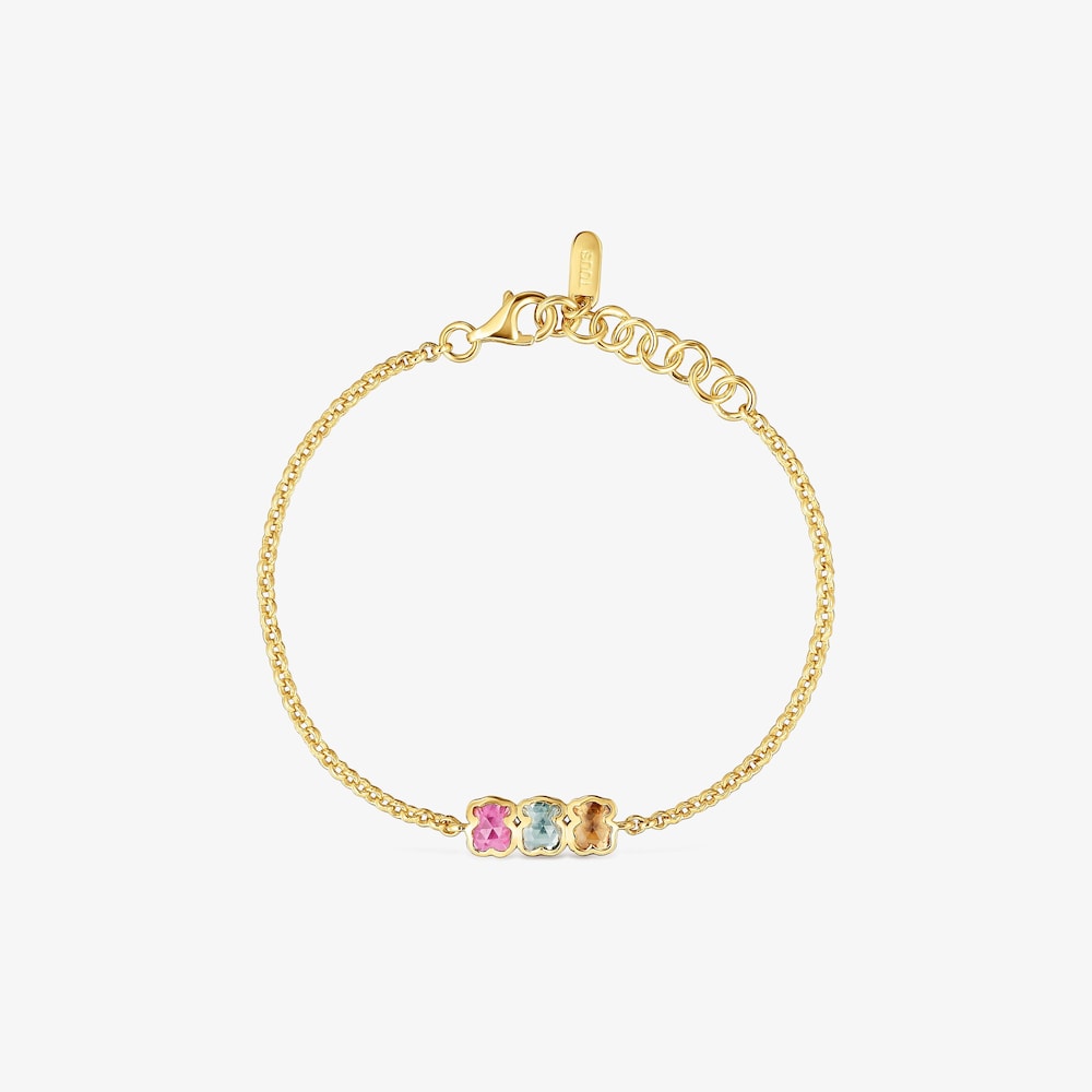 Pulsera cadena con ba&ntilde;o de oro 18 kt sobre plata y gemas creadas en laboratorio Icon Color LGG