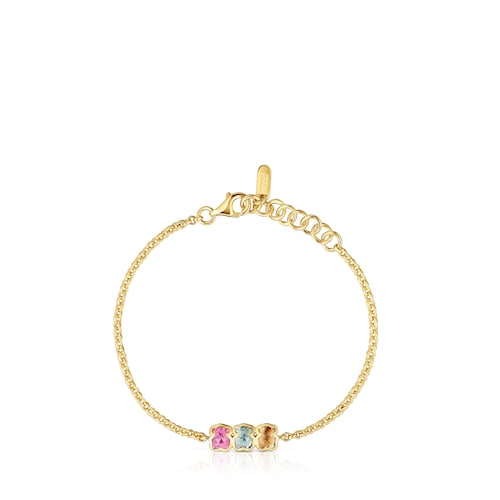 Pulsera cadena con baño de oro 18 kt sobre plata y gemas creadas en laboratorio Icon Color LGG