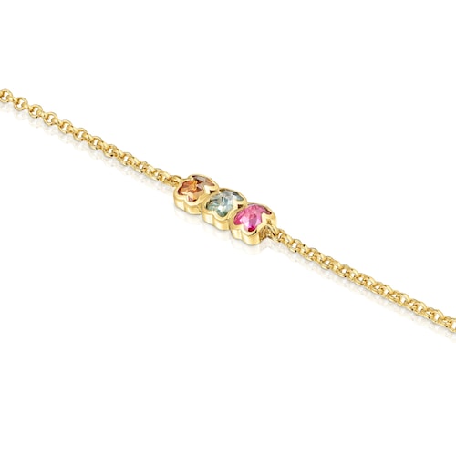 Pulsera cadena con baño de oro 18 kt sobre plata y gemas creadas en laboratorio Icon Color LGG