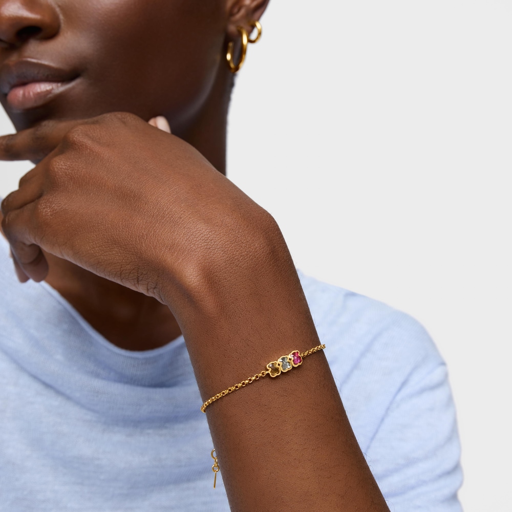 Pulsera cadena con ba&ntilde;o de oro 18 kt sobre plata y gemas creadas en laboratorio Icon Color LGG