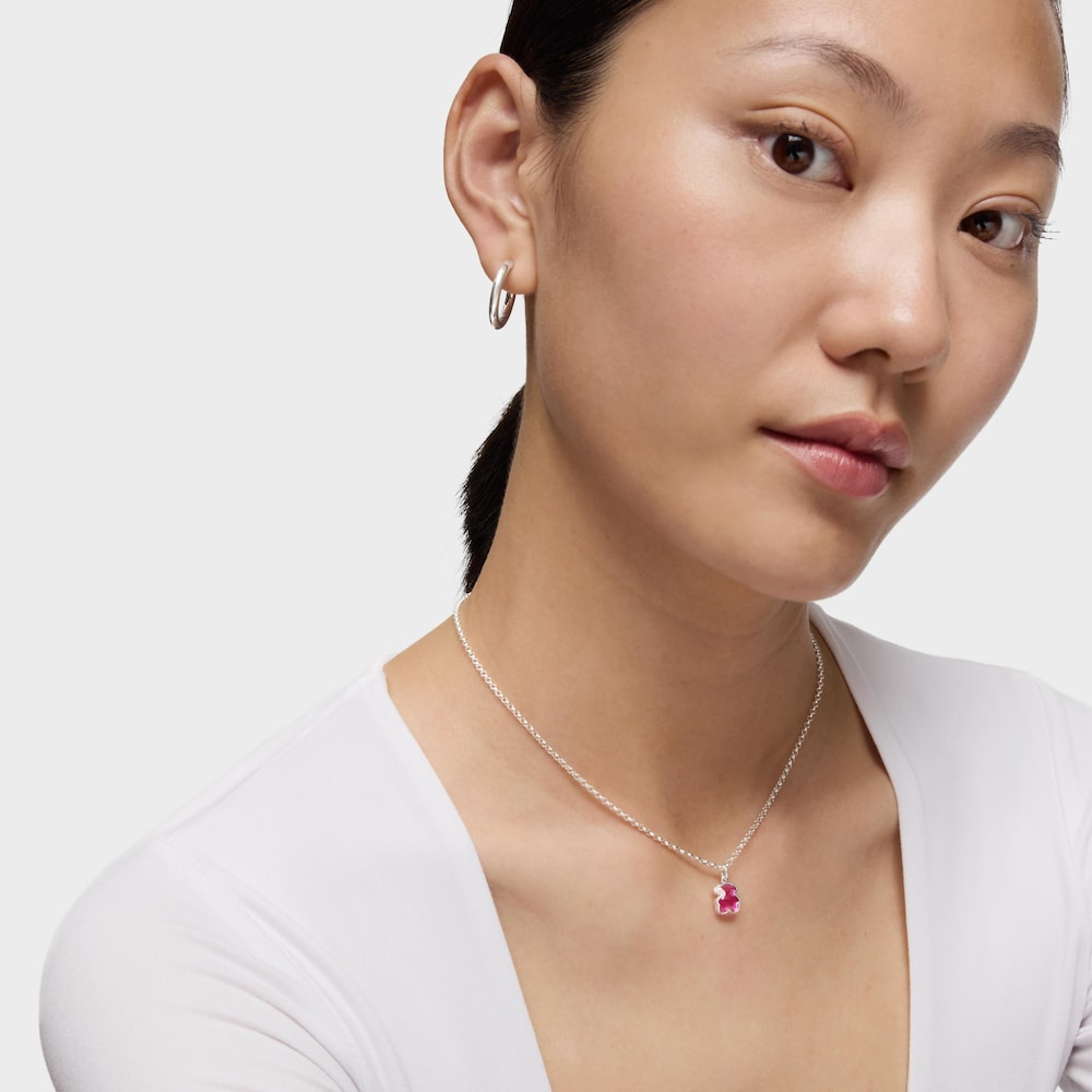 Collier en argent et rubis cr&eacute;&eacute; en laboratoire court Icon Color LGG