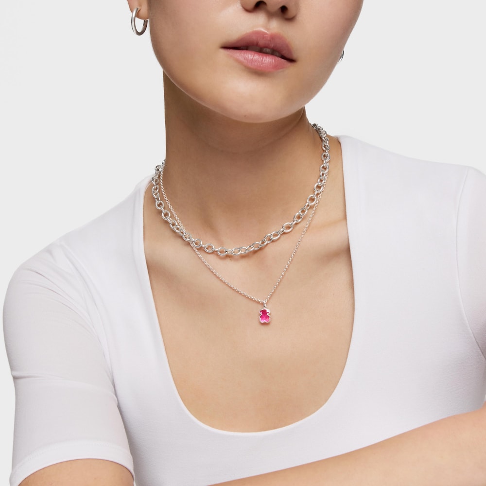 Collier en argent et rubis cr&eacute;&eacute; en laboratoire court Icon Color LGG