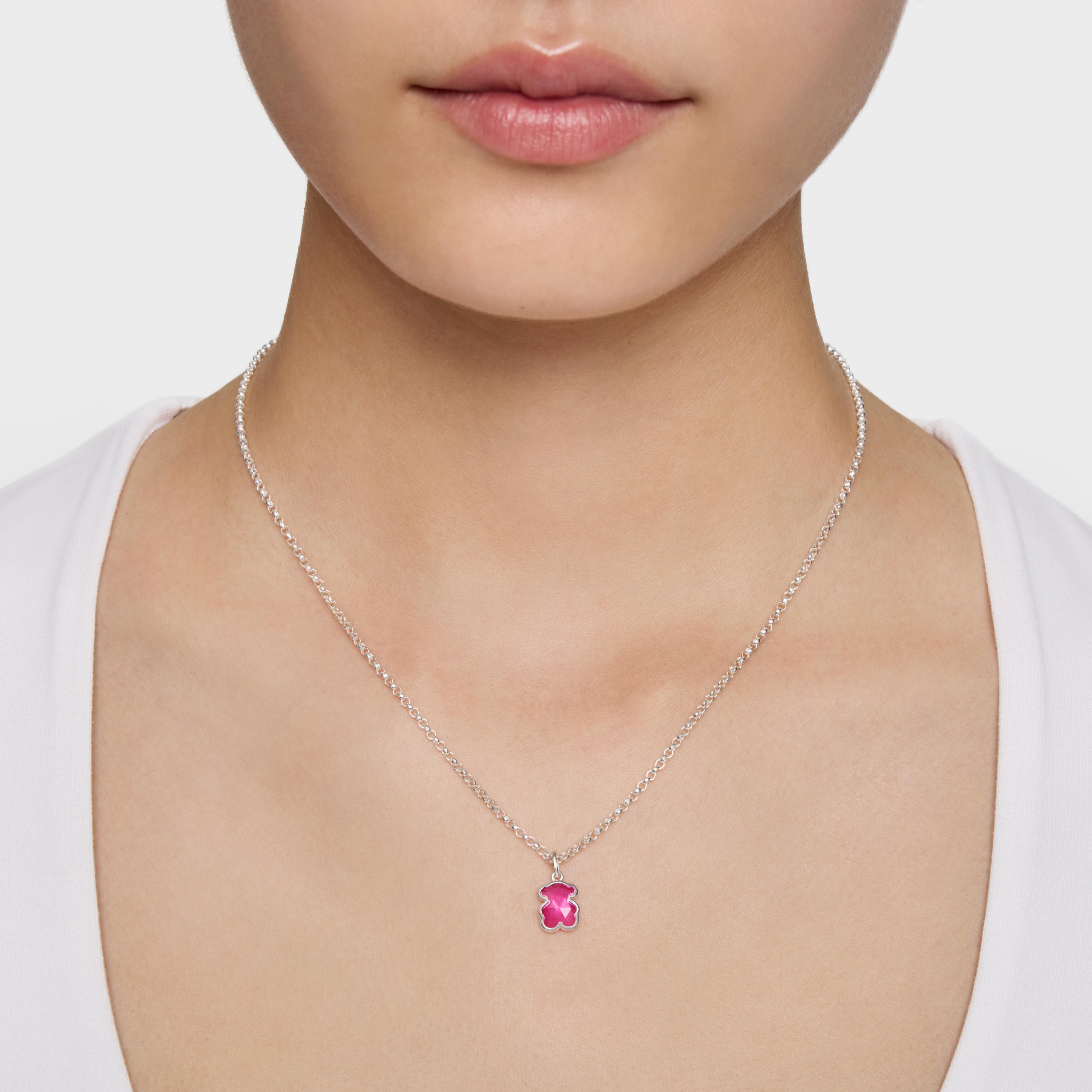 Short silver Necklace with laboratory-grown ruby Icon Color LGG | TOUS