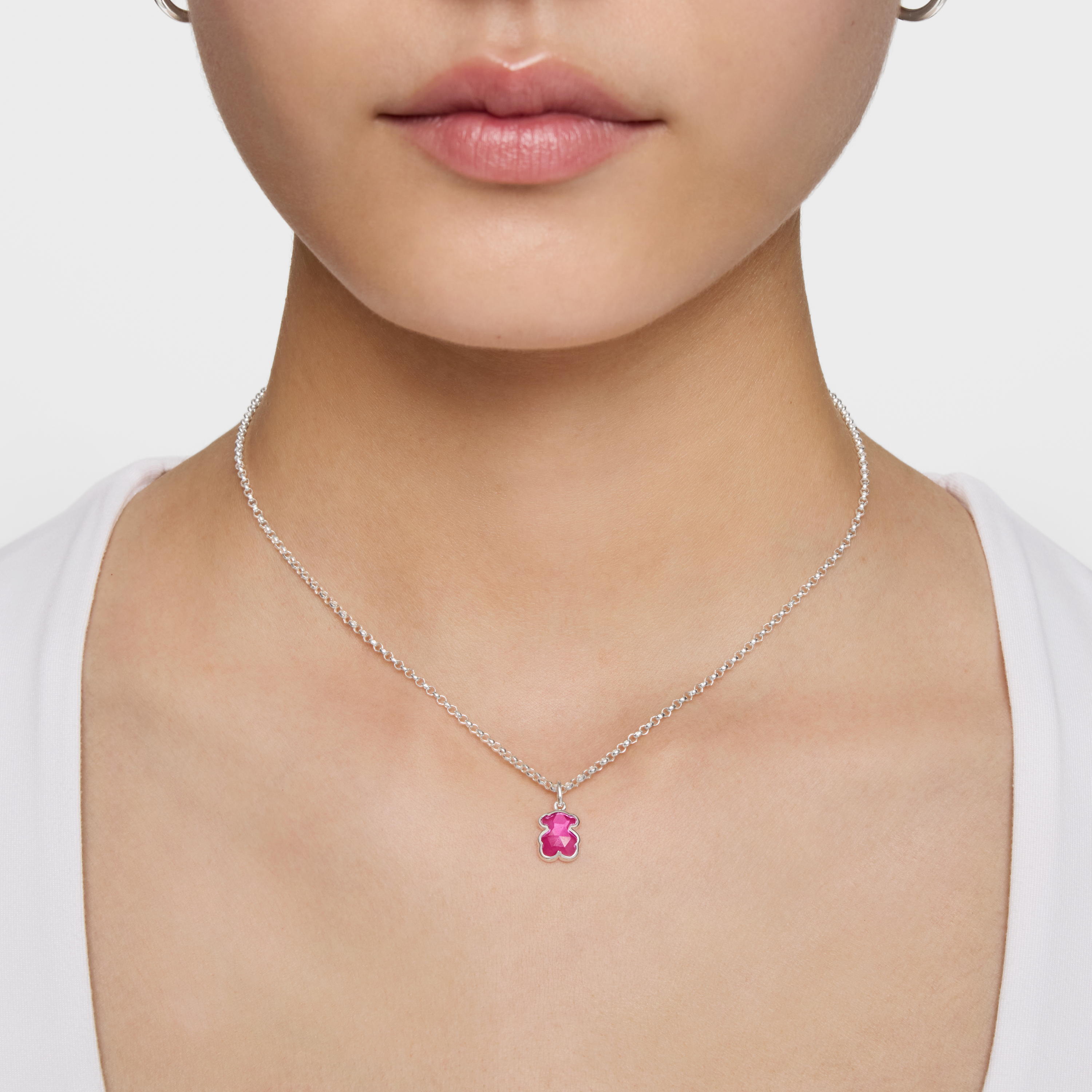 Short silver Necklace with laboratory-grown ruby Icon Color LGG | TOUS