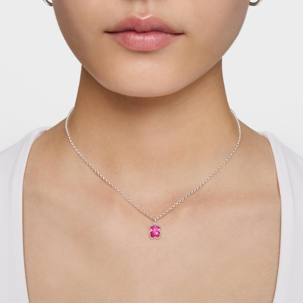Short silver Necklace with laboratory-grown ruby Icon Color LGG Short silver Necklace with laboratory-grown ruby Icon Color LGG