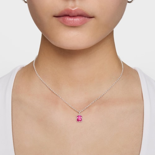 Short silver Necklace with laboratorygrown ruby Icon Color LGG