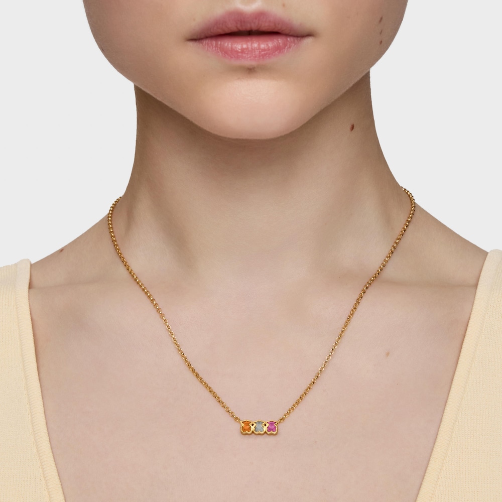 Collaret curt amb bany d'or 18 kt sobre plata i gemmes creades al laboratori Icon Color LGG