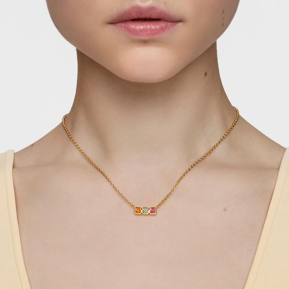 Collaret curt amb bany d'or 18 kt sobre plata i gemmes creades al laboratori Icon Color LGG