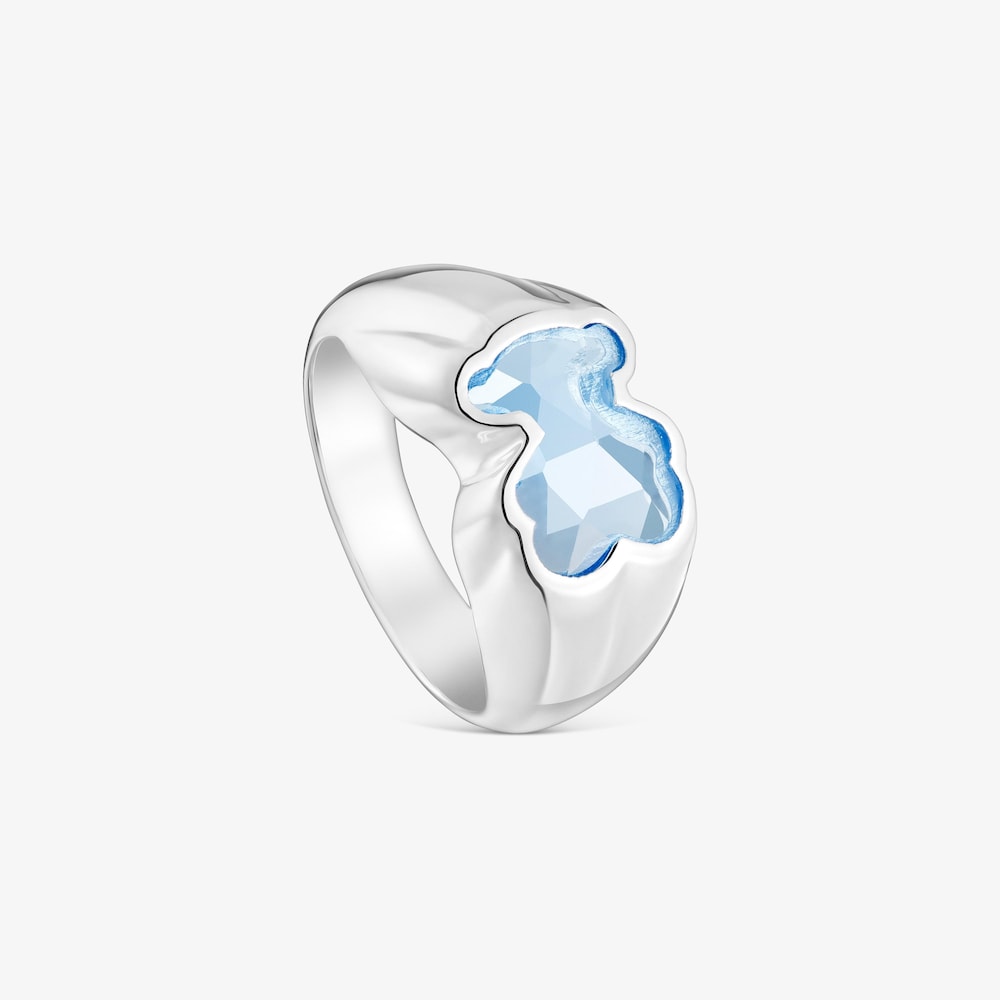 Stredne veľk&yacute; strieborn&yacute; Prsteň so syntetick&yacute;m modr&yacute;m spinelom Icon Color LGG