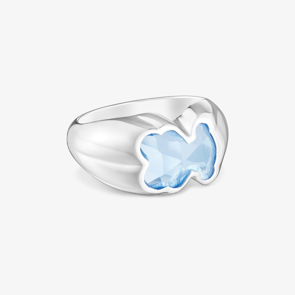 Stredne veľk&yacute; strieborn&yacute; Prsteň so syntetick&yacute;m modr&yacute;m spinelom Icon Color LGG