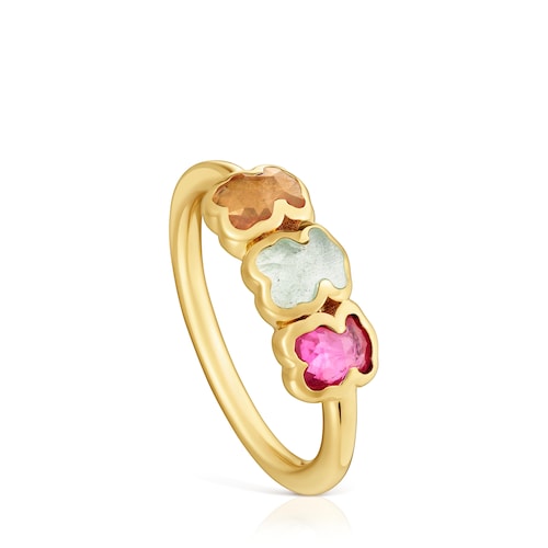 Anillo con baño de oro 18 kt sobre plata y gemas creadas en laboratorio Icon Color LGG