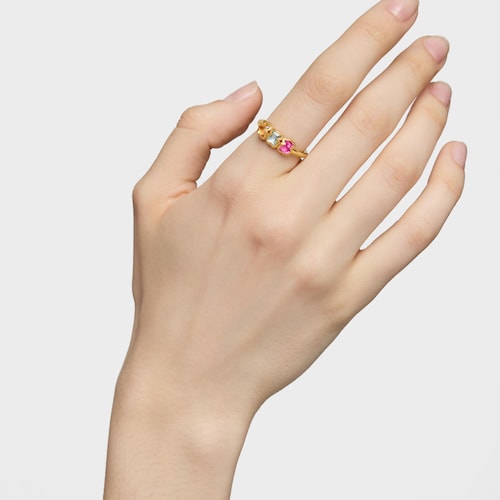 Anillo con baño de oro 18 kt sobre plata y gemas creadas en laboratorio Icon Color LGG