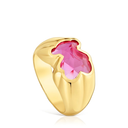 Anillo mediano con baño de oro 18 kt sobre plata y rubí creado en laboratorio Icon Color LGG