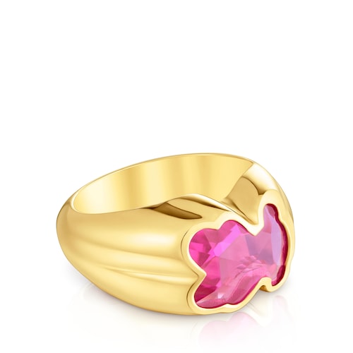 Anillo mediano con baño de oro 18 kt sobre plata y rubí creado en laboratorio Icon Color LGG