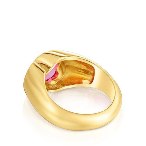 Anillo mediano con baño de oro 18 kt sobre plata y rubí creado en laboratorio Icon Color LGG