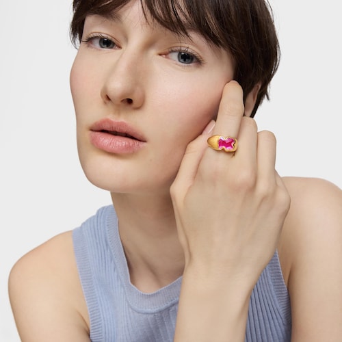 Anillo mediano con baño de oro 18 kt sobre plata y rubí creado en laboratorio Icon Color LGG