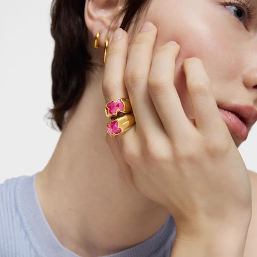 Anillo mediano con baño de oro 18 kt sobre plata y rubí creado en laboratorio Icon Color LGG