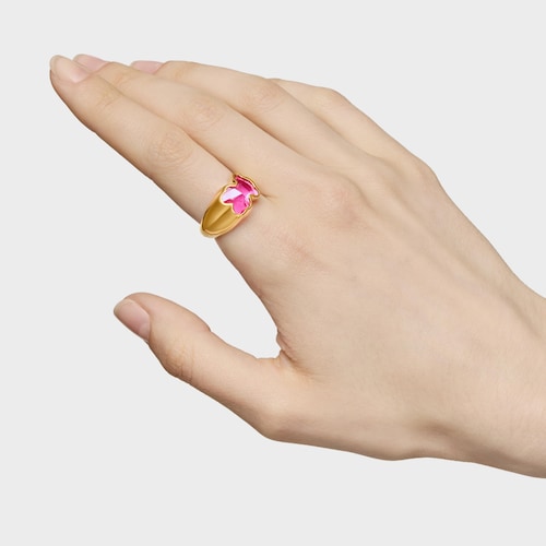 Anillo mediano con baño de oro 18 kt sobre plata y rubí creado en laboratorio Icon Color LGG