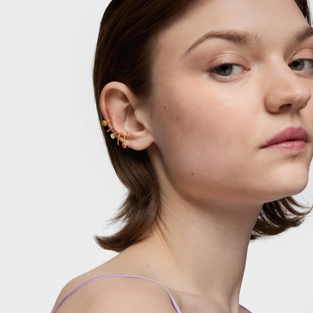 Earcuff con ba&ntilde;o de oro 18 kt sobre plata y gemas creadas en laboratorio Icon Color LGG