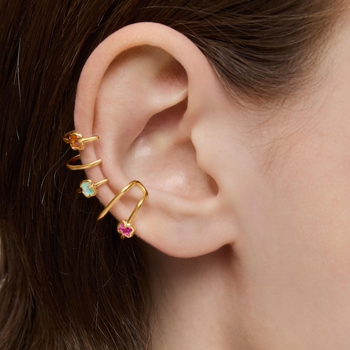 Earcuff with 18kt gold plating over silver and laboratory-grown gemstones Icon Color LGG