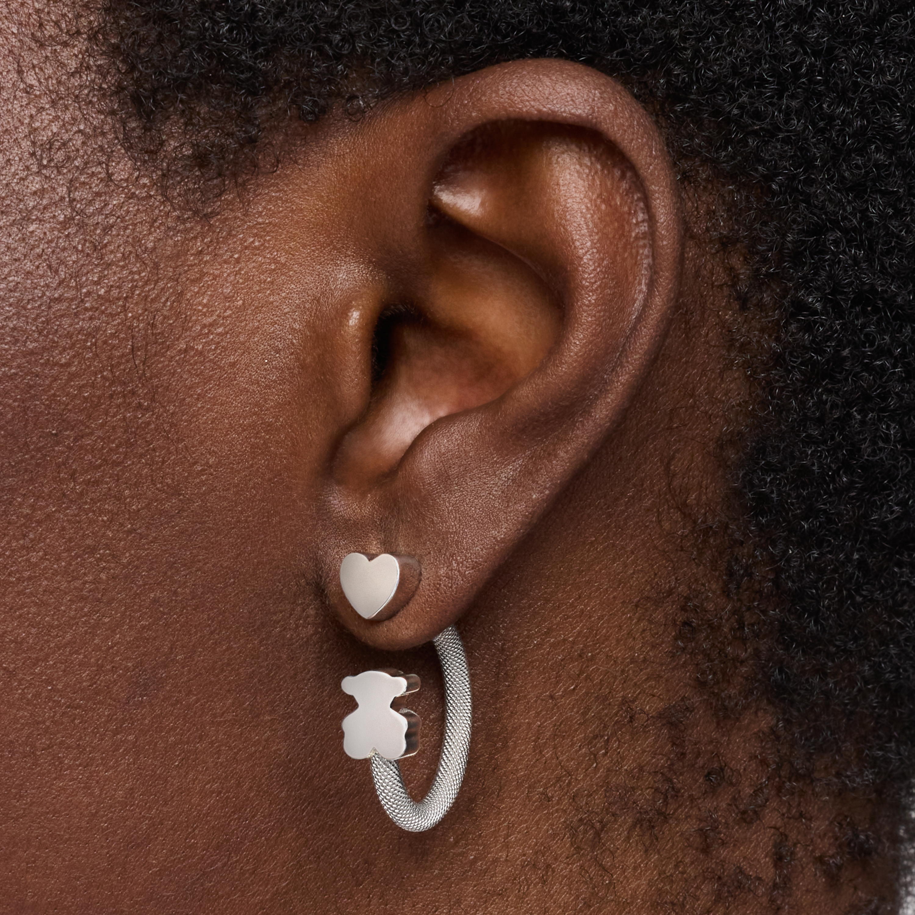 Silver Hoop earrings with motifs Icon Mesh